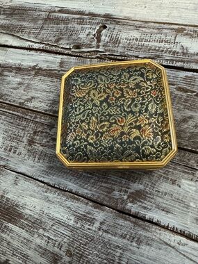 Vintage Floral Tapestry Jewelry Box with Gold Trim